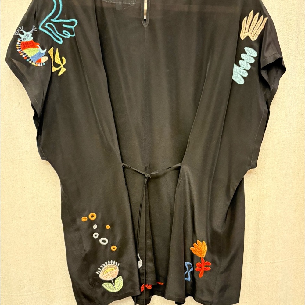 Johnny Was silk black embroidery top, breezy, funky, bohemian - Picture 7 of 16